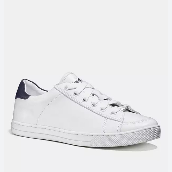 Coach Porter Lace Up Sneakers in White & Navy - Picture 1 of 10